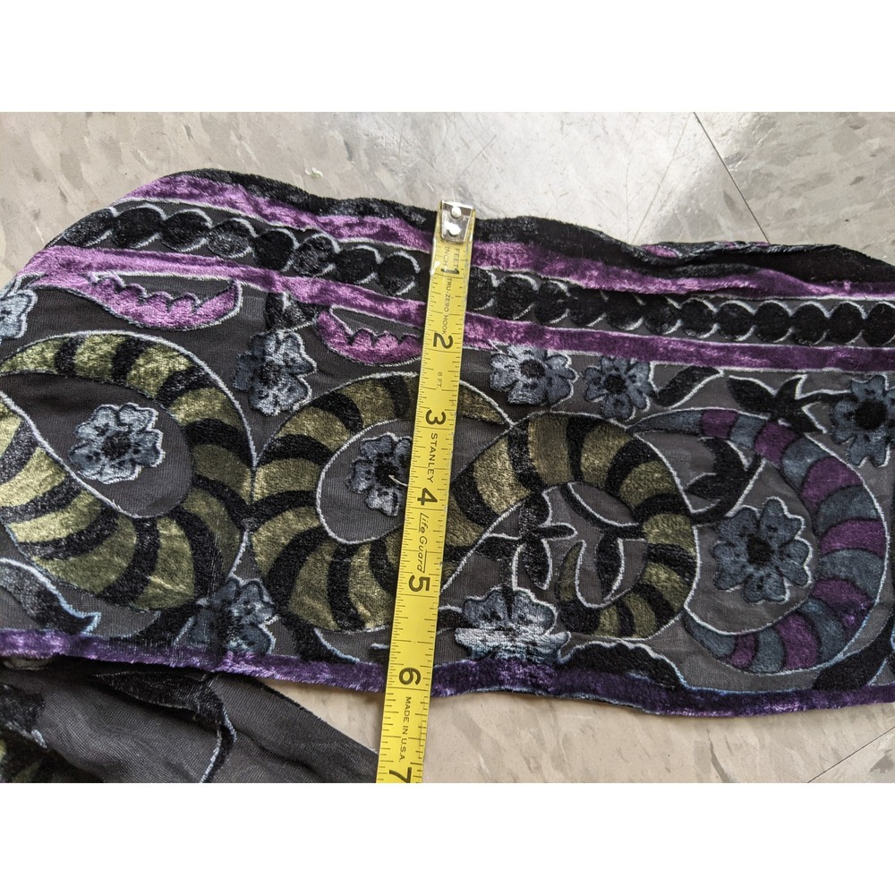 Artsy Burnout Velvet Infinity Scarf Floral Devore Art to Wear Purple Green Black - Picture 7 of 7